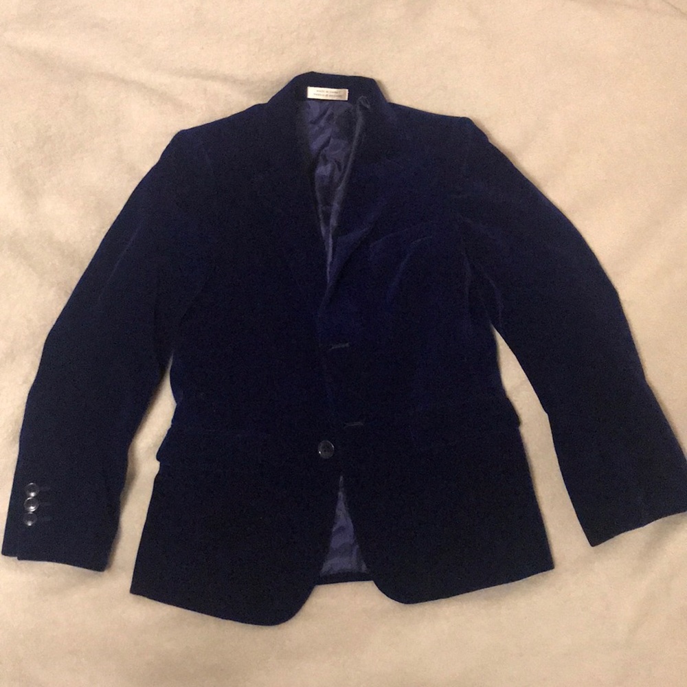 Boys Navy Blue Plush Velvet Blazer